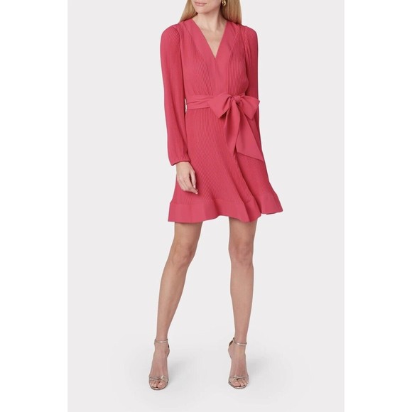 Milly Liv Pleated Belted Long Sleeve Dress In Milly Mink Size 0 $395.00 Barbie - Picture 12 of 16